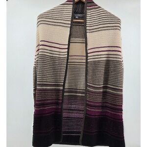 Daisy Fuentes Women's Small‎ Cardigan Open Front Knit Burgundy Black Gray Cream